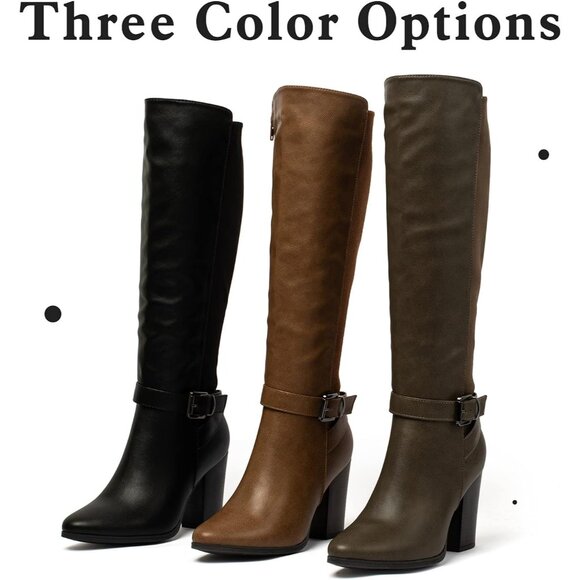 Women's Heeled Knee High Boots Zip Up Chunky Heel Tall Fashions Black Boots - Picture 8 of 8